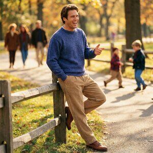 Boston Traders 100% Wool Sweater Mens Large Blue Purple Heather Chunky Knit VTG